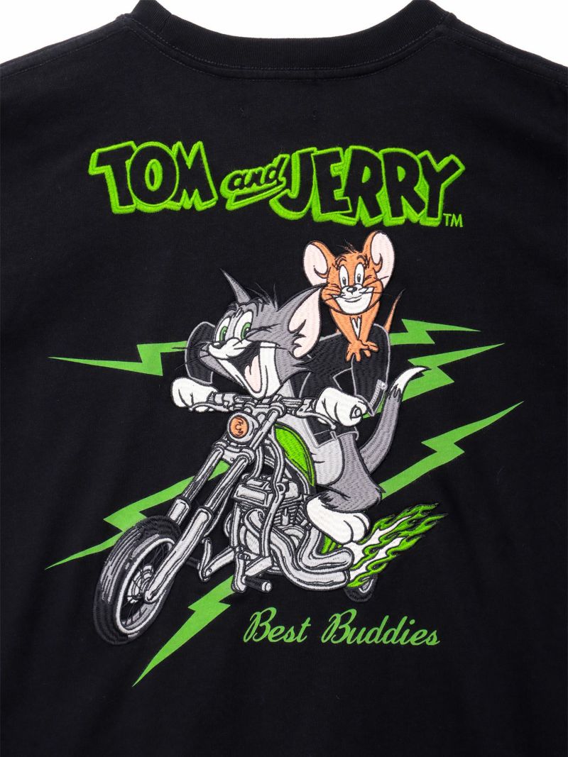 【NEVERMIND×TOM and JERRY】“バイカーズトム＆ジェリー”刺繍入りロンT〔別注：web限定カラー〕