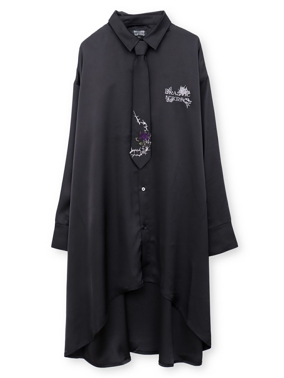 【DRASTIC GARDEN】“稲妻ノ薔薇”刺繍入りタイ付きシャツ
