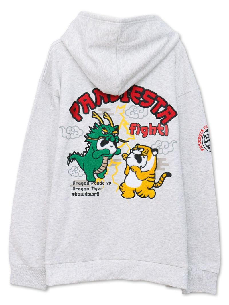 【PANDIESTA JAPAN】“ドラゴンパンダVSタイガーパンダ”刺繍入りZIPパーカー