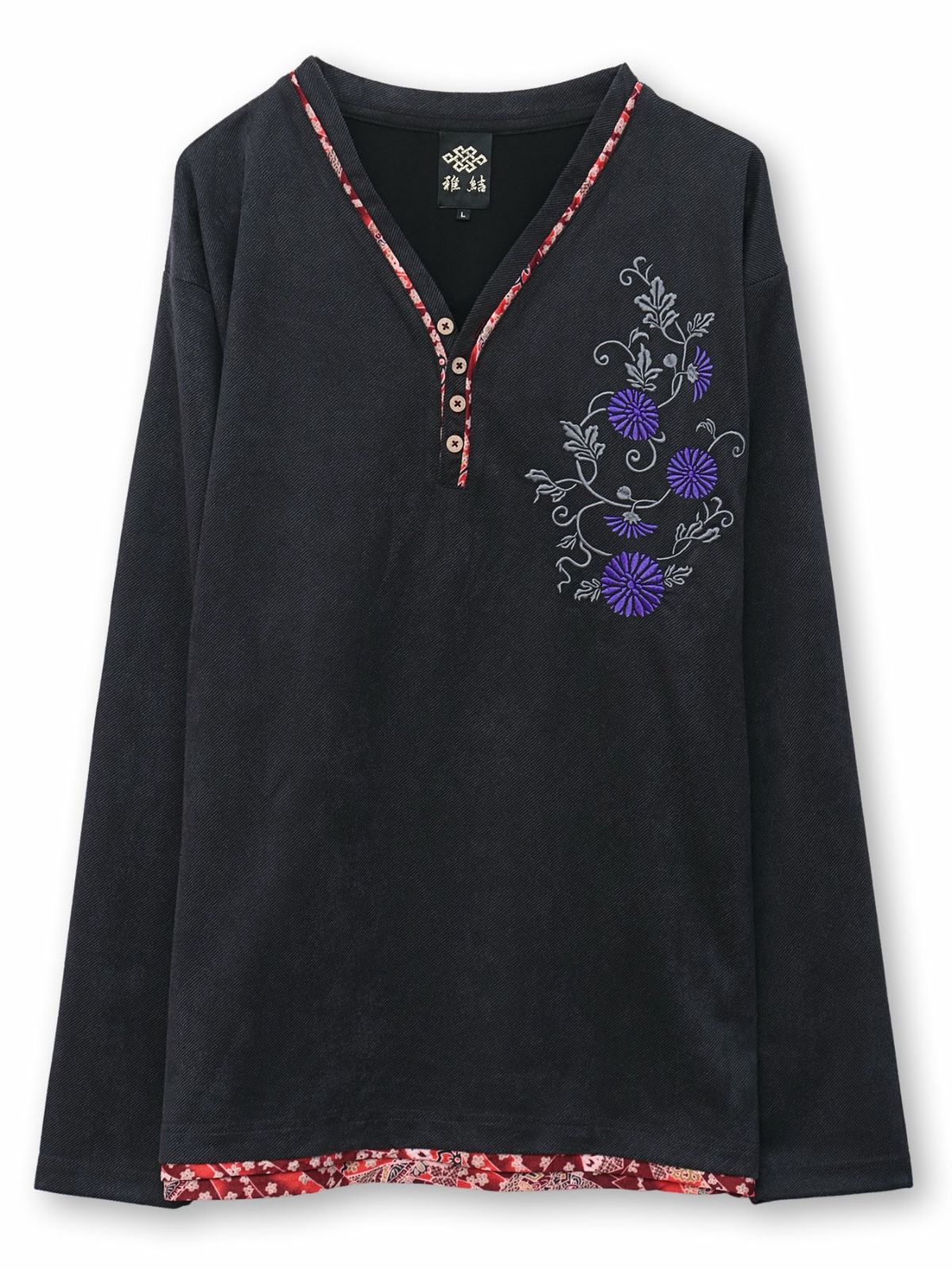 【雅結】桜刺繍 菊唐草刺繍フェイクスウェードロンT