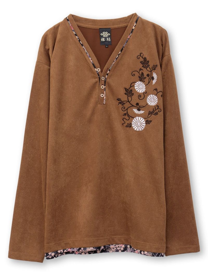 【雅結】桜刺繍 菊唐草刺繍フェイクスウェードロンT