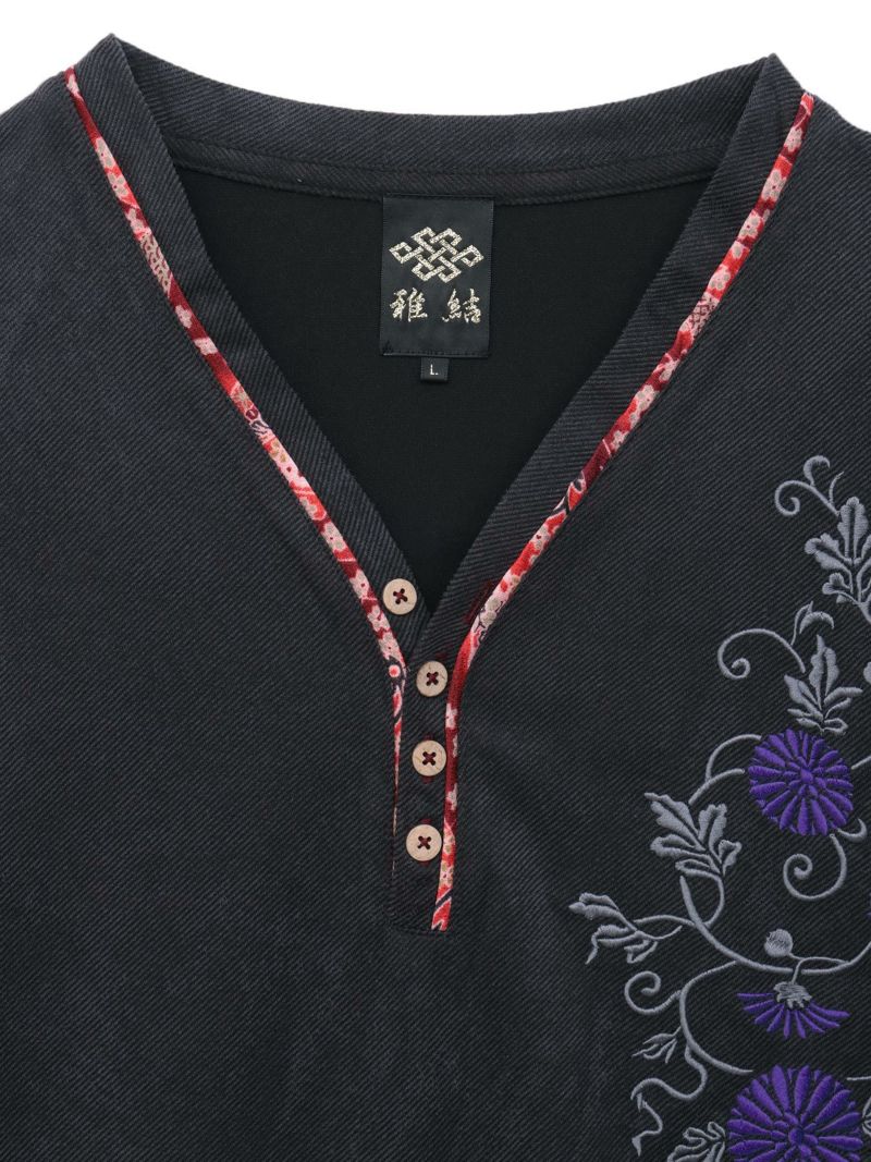 【雅結】桜刺繍 菊唐草刺繍フェイクスウェードロンT