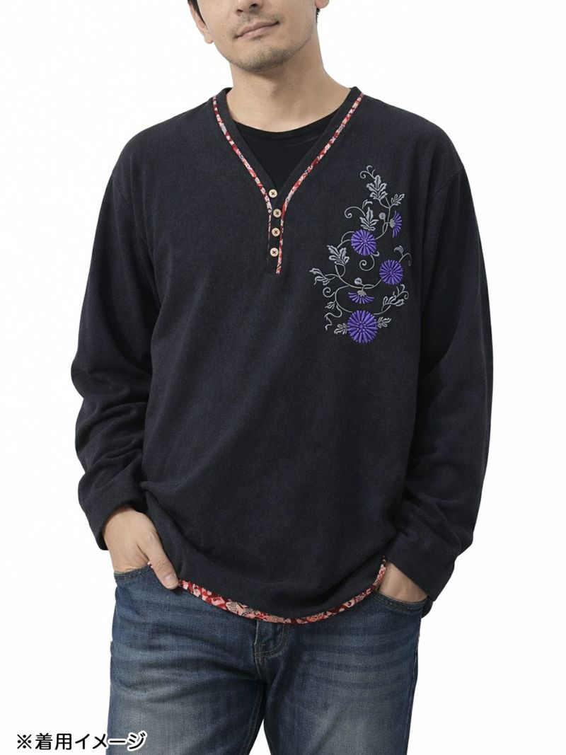 【雅結】桜刺繍 菊唐草刺繍フェイクスウェードロンT