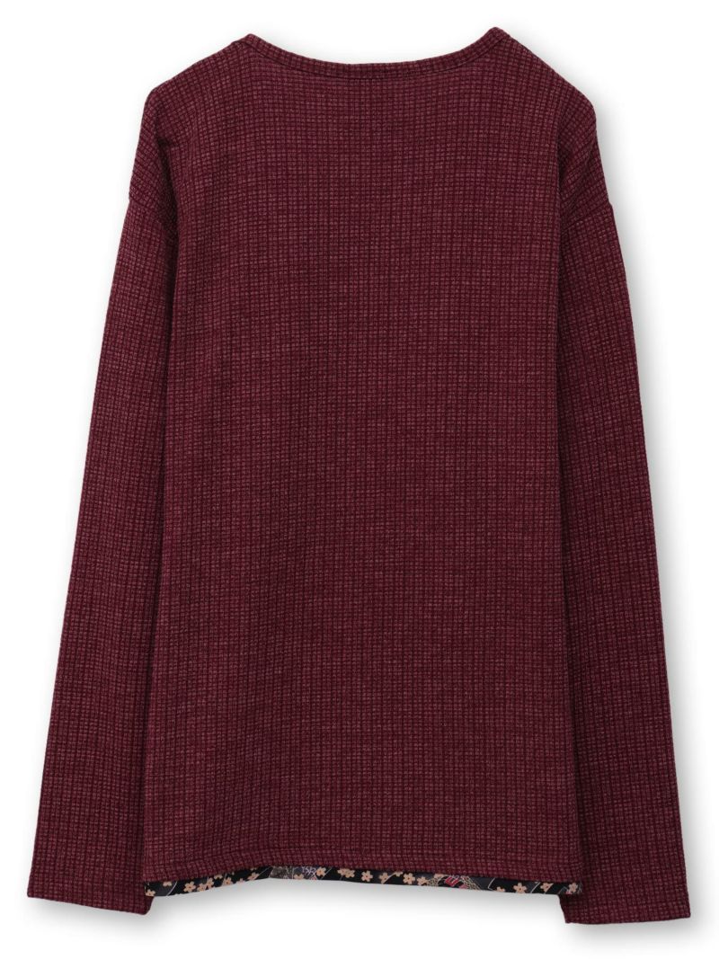 【雅結】桜刺繍 ワッフル生地VネックロンT