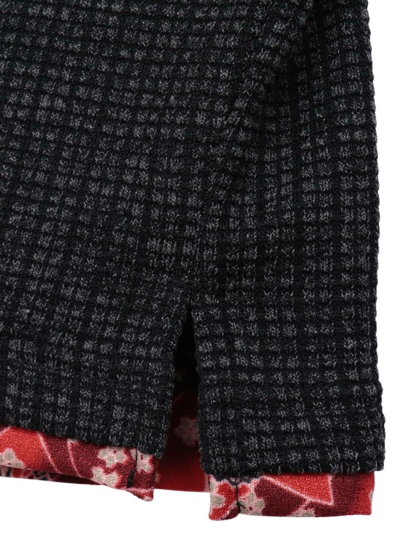 【雅結】桜刺繍 ワッフル生地VネックロンT