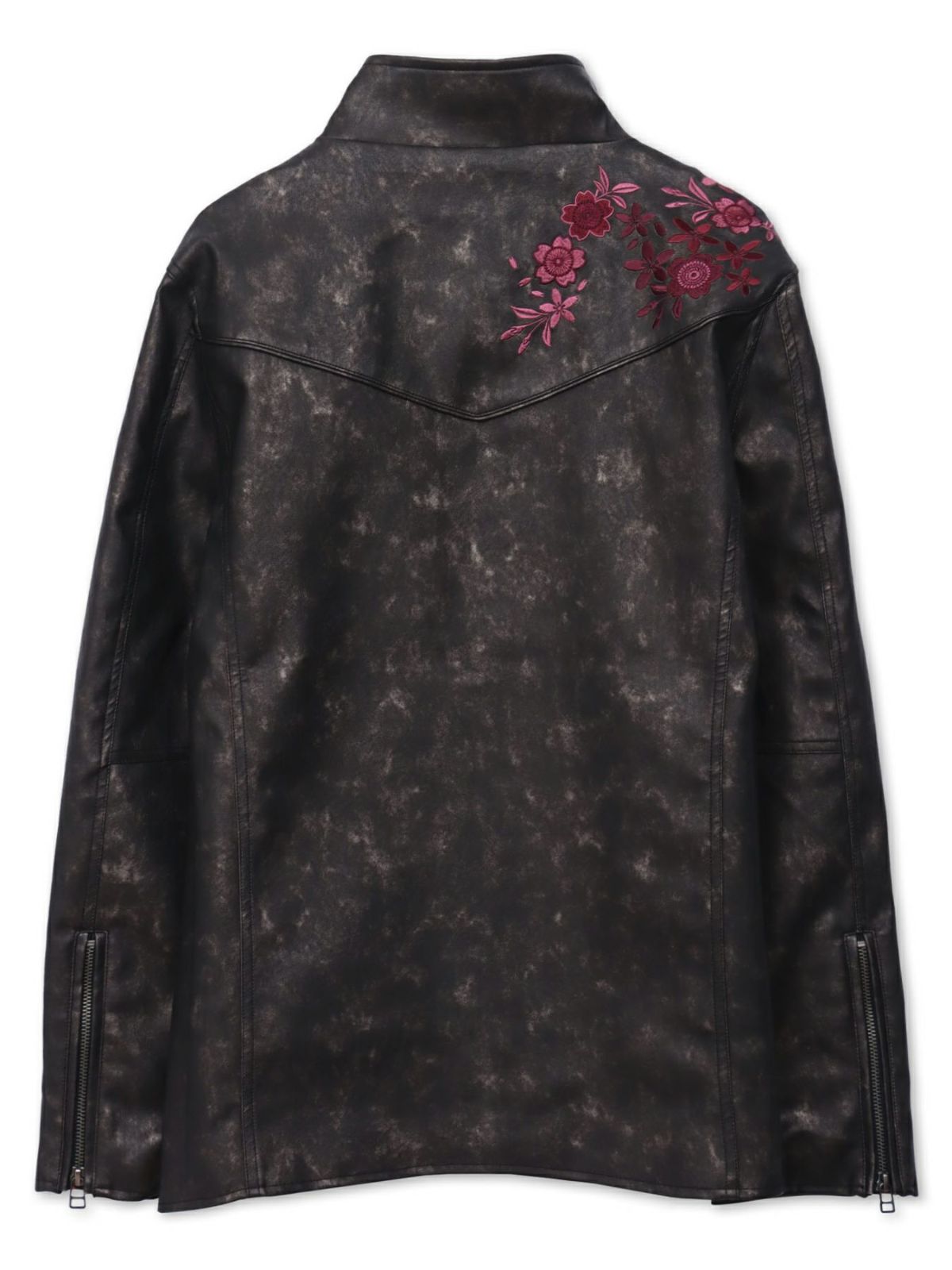 【雅結】桜刺繍ムラ染めフェイクレザージャケット