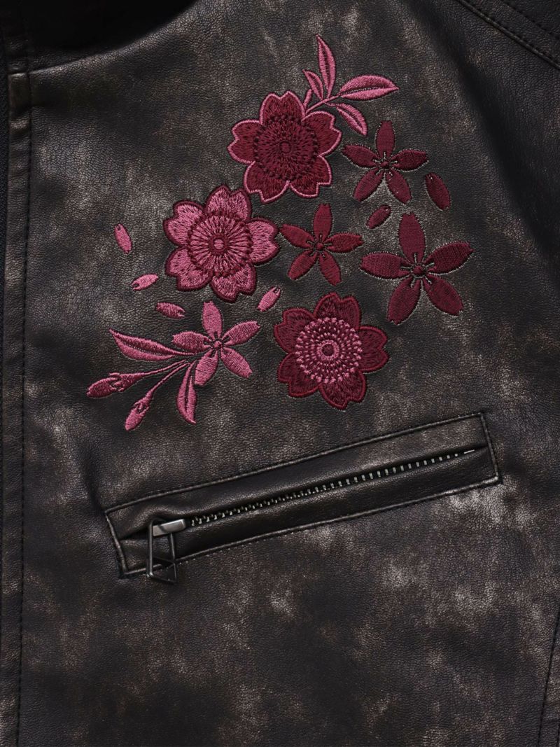 【雅結】桜刺繍ムラ染めフェイクレザージャケット