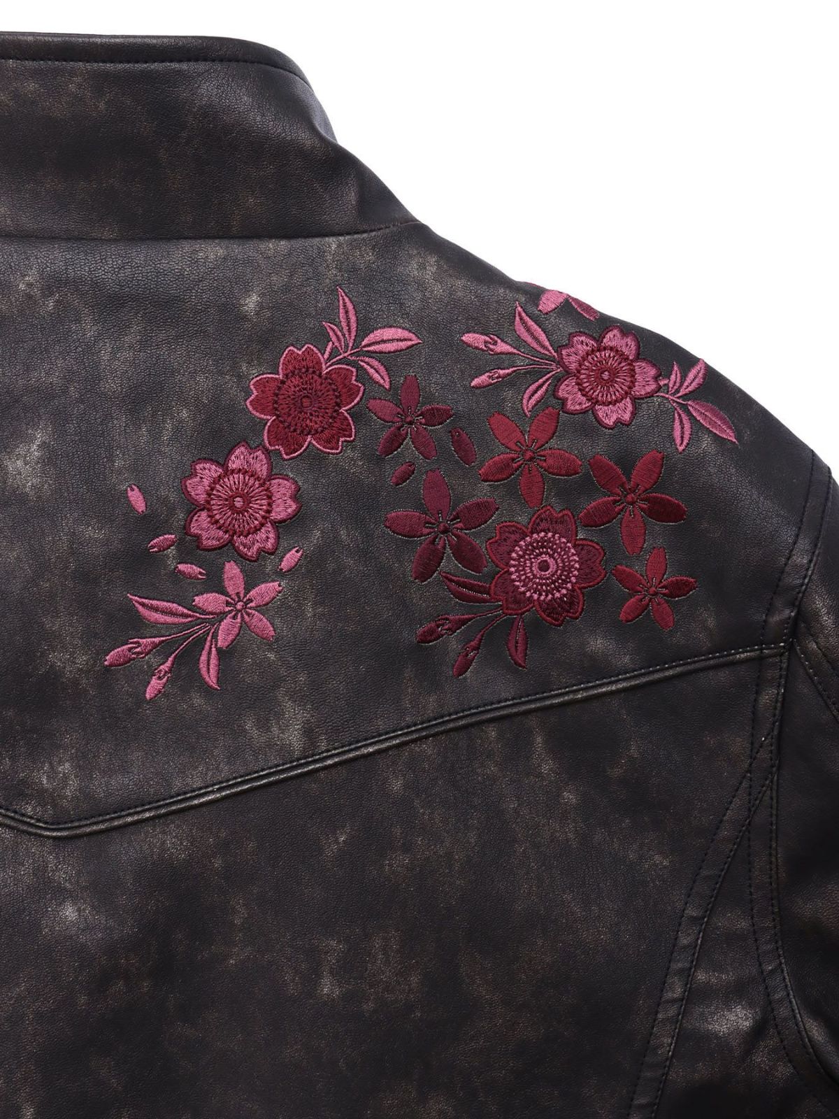 【雅結】桜刺繍ムラ染めフェイクレザージャケット