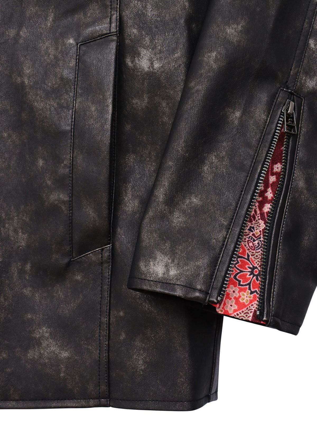 【雅結】桜刺繍ムラ染めフェイクレザージャケット