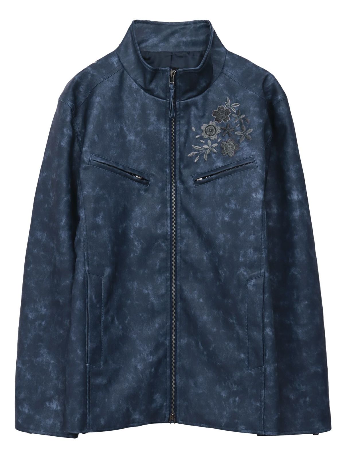 【雅結】桜刺繍ムラ染めフェイクレザージャケット