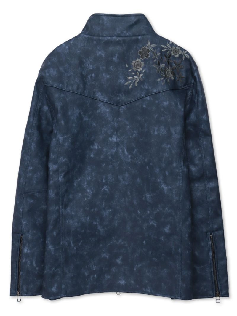 【雅結】桜刺繍ムラ染めフェイクレザージャケット