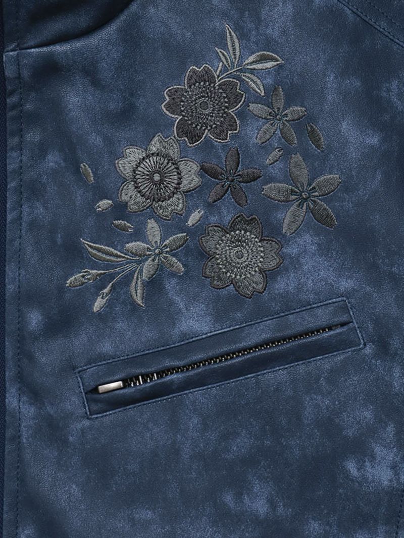 【雅結】桜刺繍ムラ染めフェイクレザージャケット