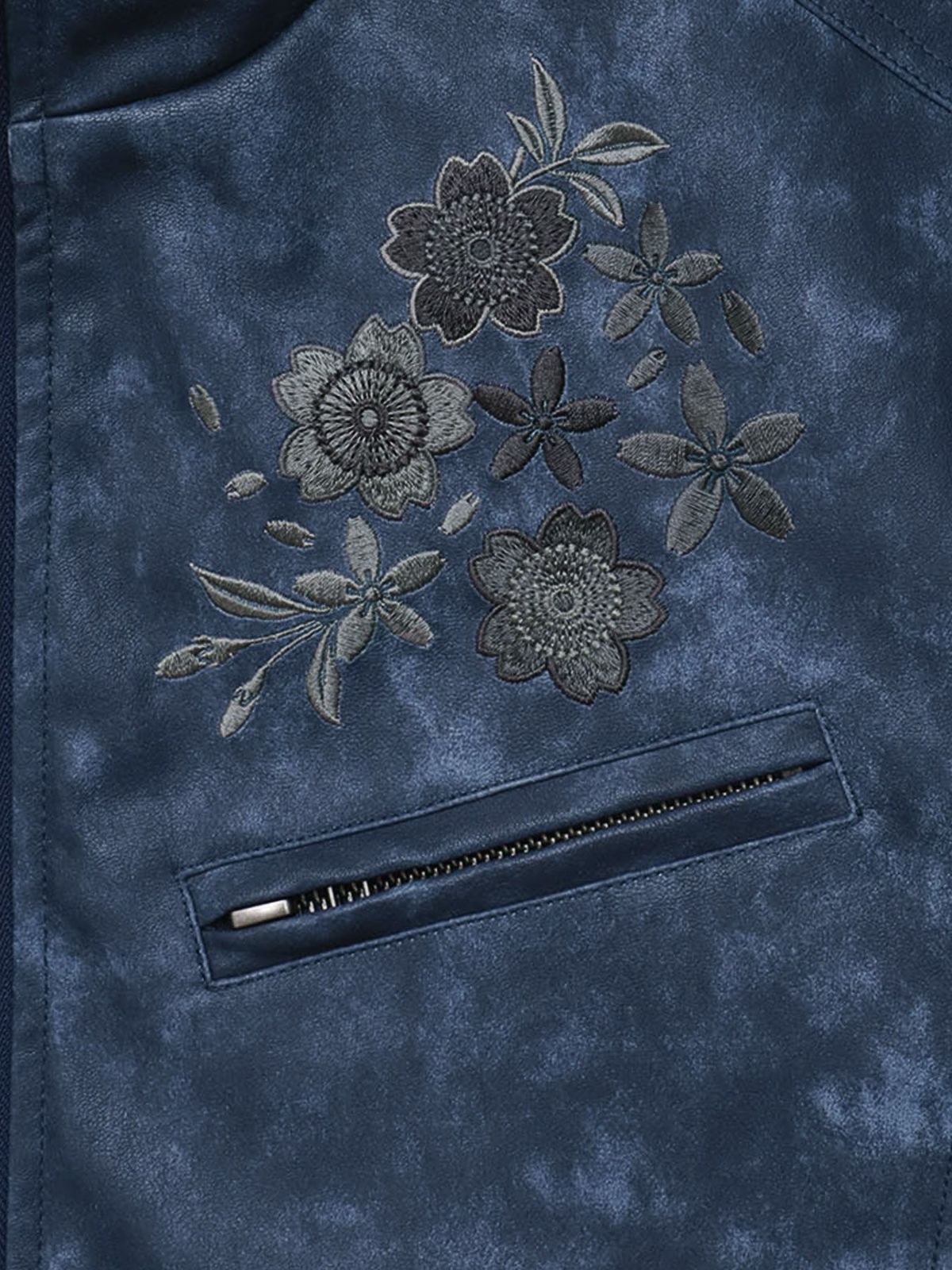 【雅結】桜刺繍ムラ染めフェイクレザージャケット