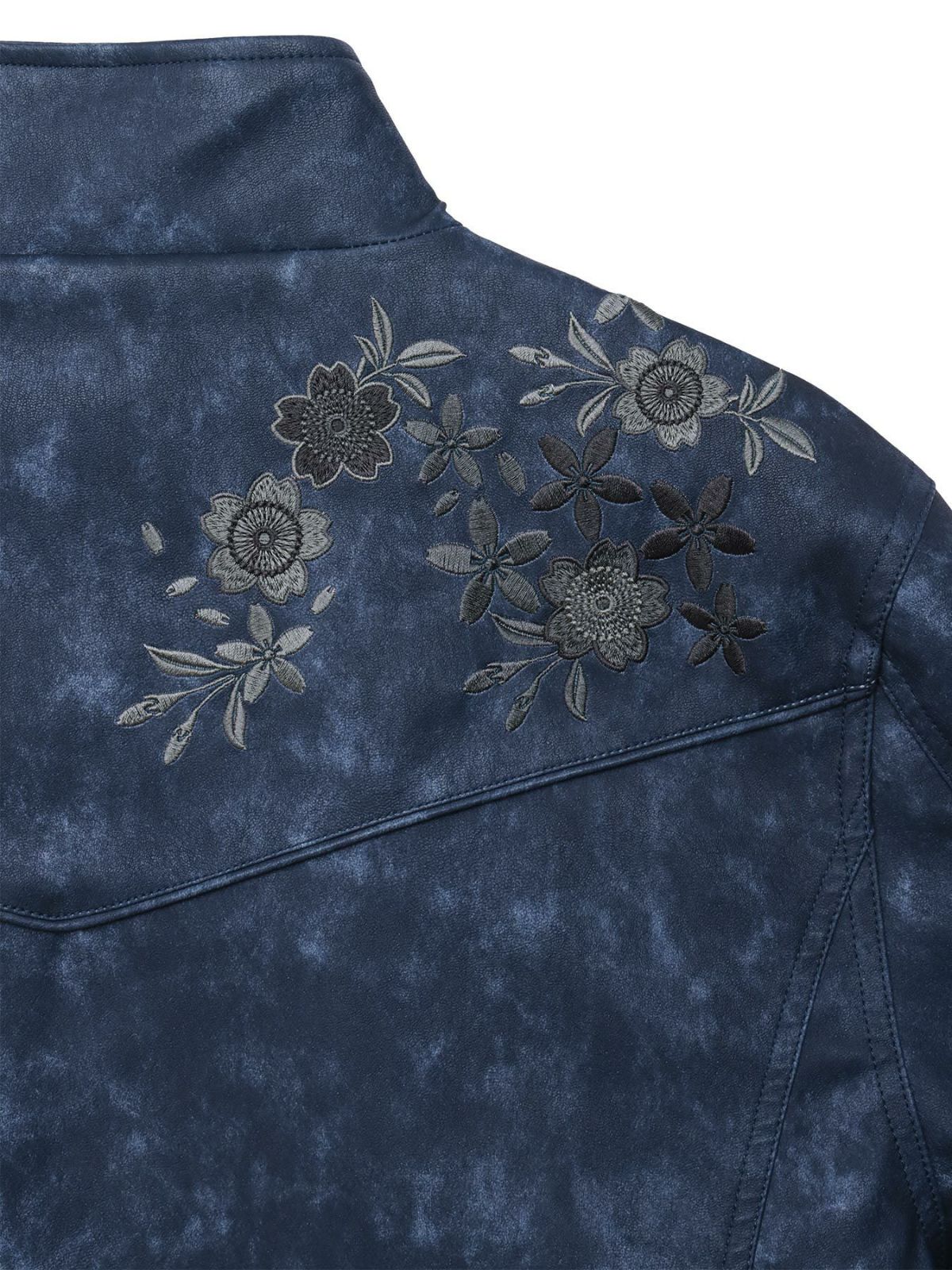 【雅結】桜刺繍ムラ染めフェイクレザージャケット