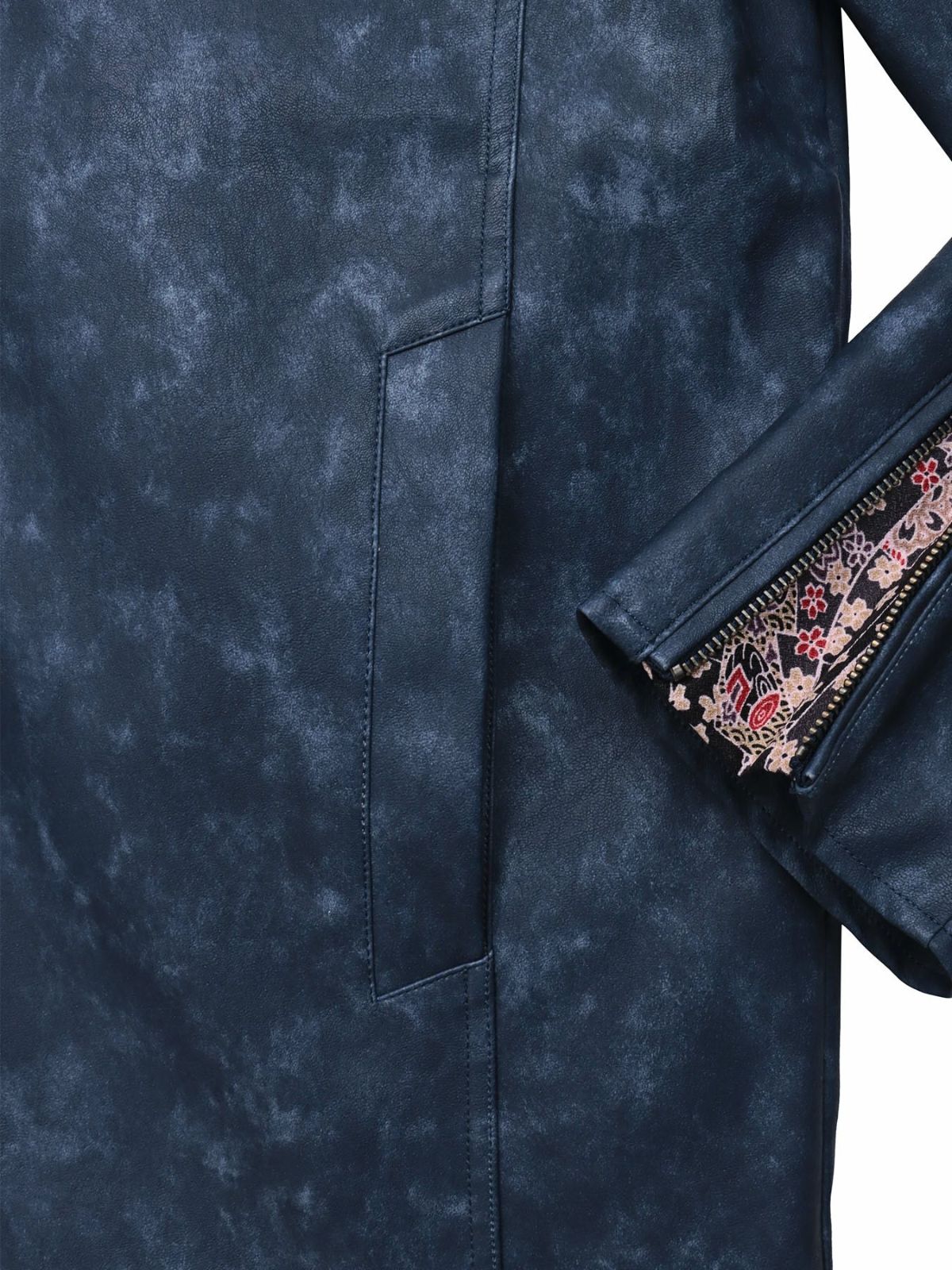 【雅結】桜刺繍ムラ染めフェイクレザージャケット