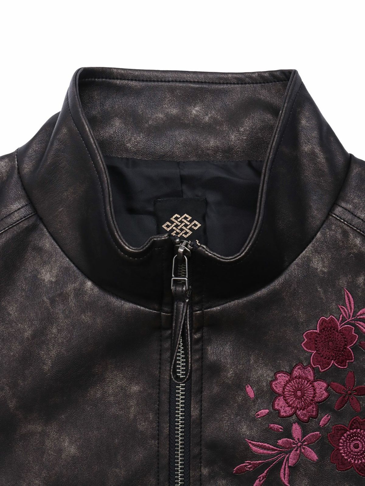 【雅結】桜刺繍ムラ染めフェイクレザージャケット
