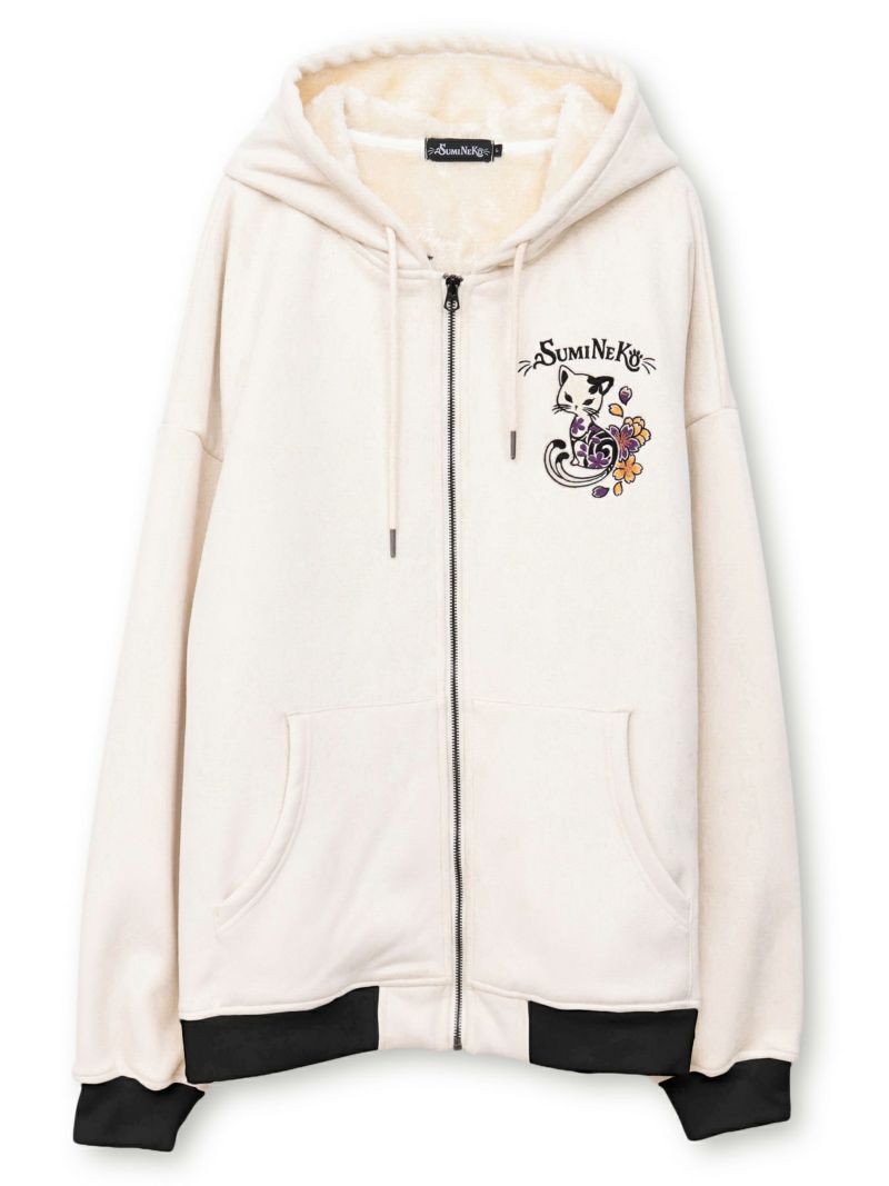  【SUMINEKO】“桜墨猫”裏ファーBIGシルエットZIPパーカー