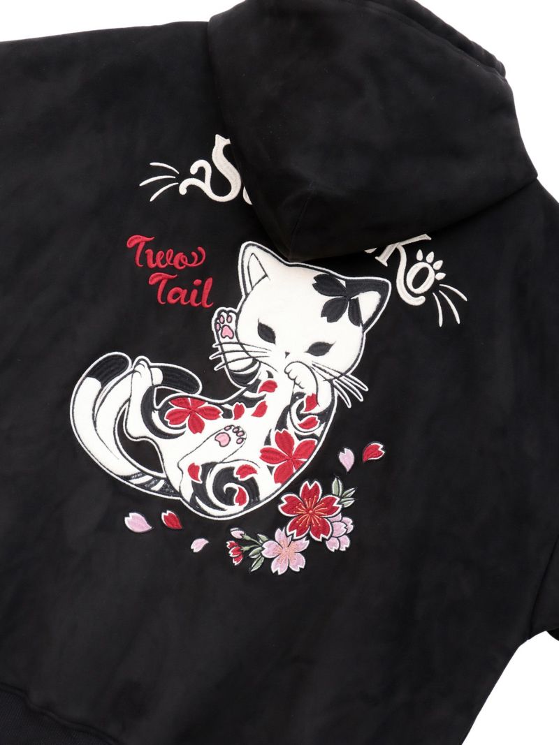  【SUMINEKO】“桜墨猫”裏ファーBIGシルエットZIPパーカー