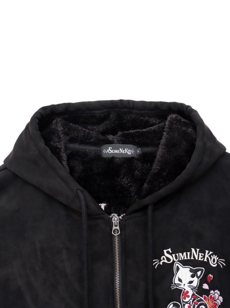  【SUMINEKO】“桜墨猫”裏ファーBIGシルエットZIPパーカー