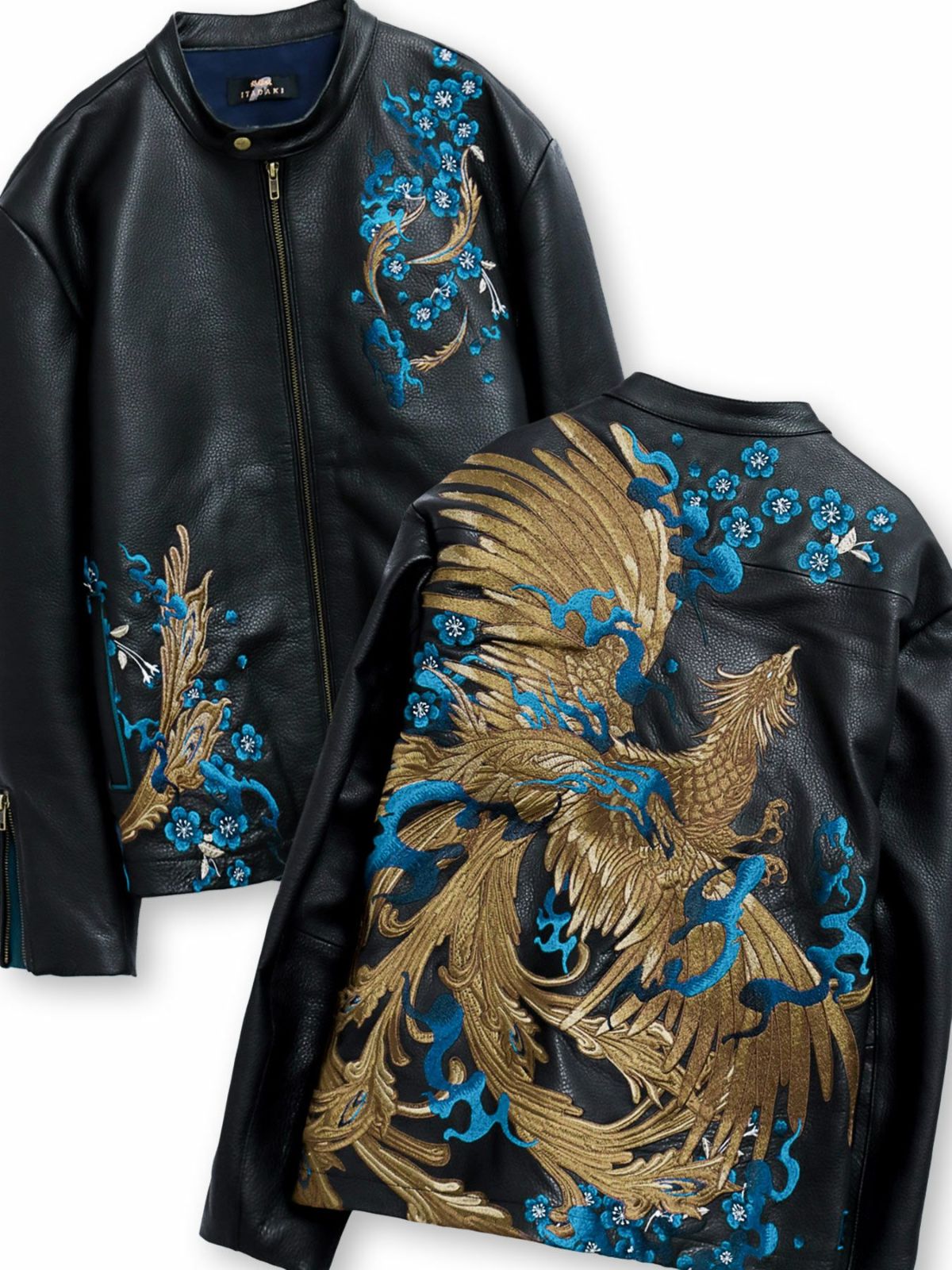  ＜予約＞【絡繰魂・頂】“蒼炎”鳳凰刺繍入りレザージャケット
