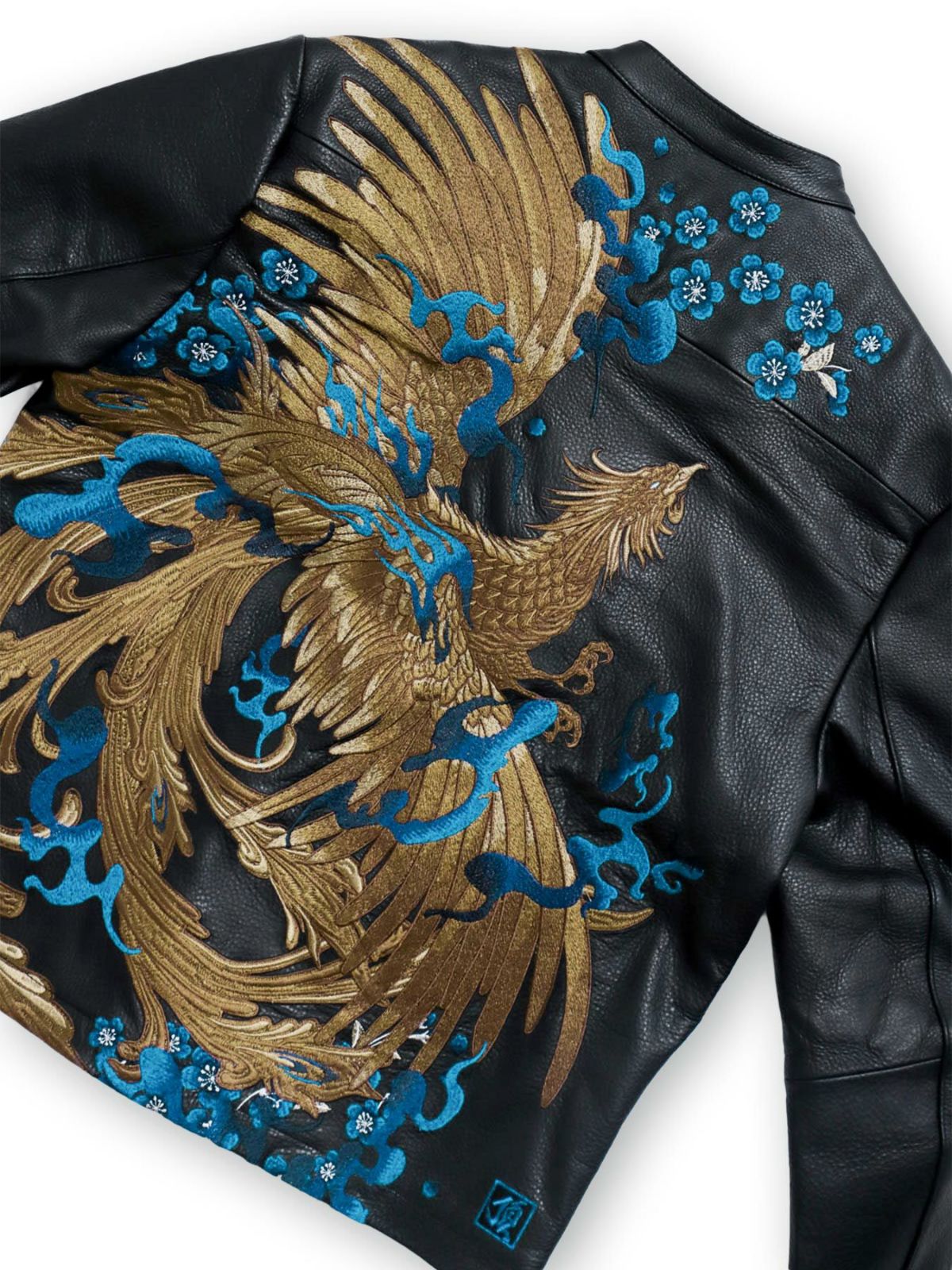  ＜予約＞【絡繰魂・頂】“蒼炎”鳳凰刺繍入りレザージャケット