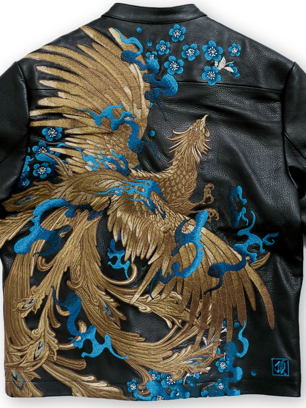  ＜予約＞【絡繰魂・頂】“蒼炎”鳳凰刺繍入りレザージャケット