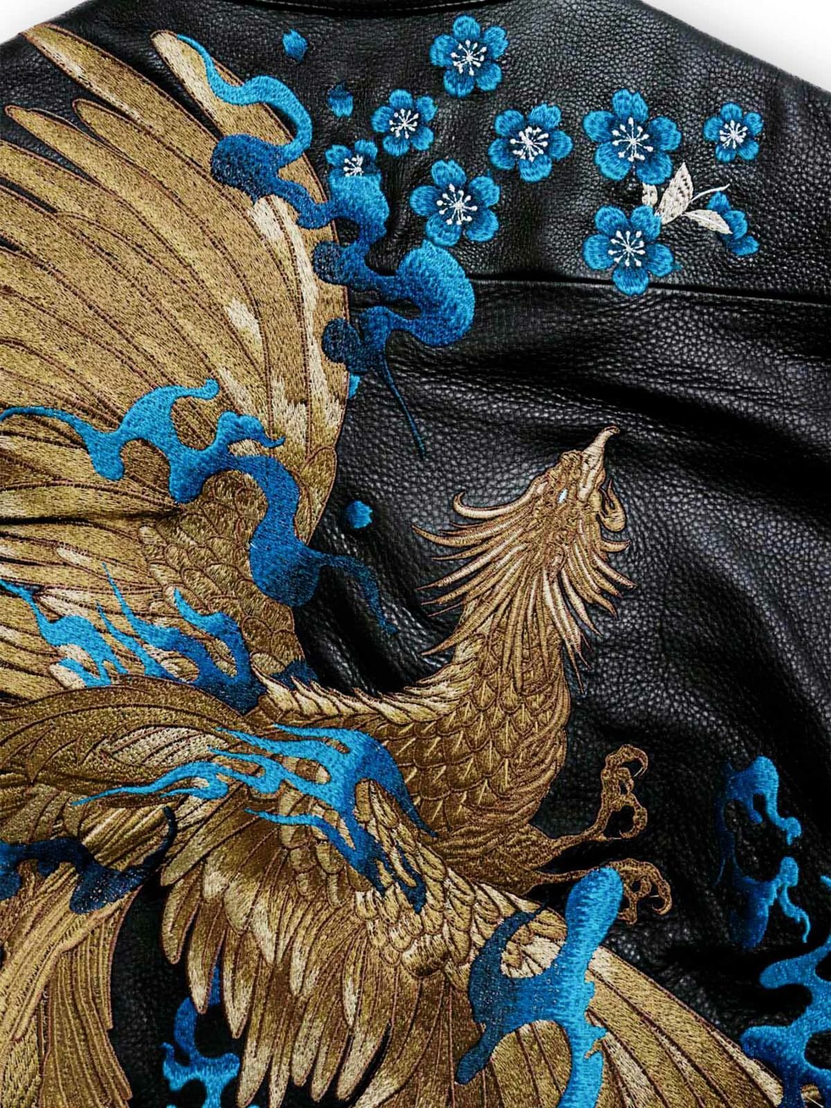  ＜予約＞【絡繰魂・頂】“蒼炎”鳳凰刺繍入りレザージャケット