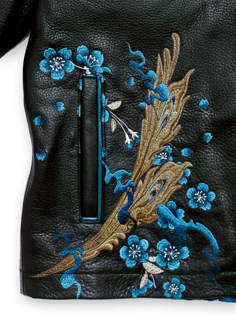  ＜予約＞【絡繰魂・頂】“蒼炎”鳳凰刺繍入りレザージャケット