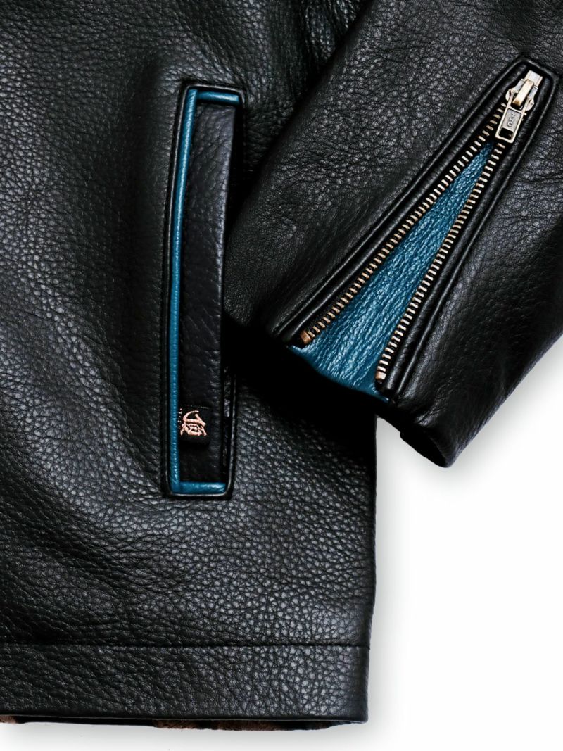  ＜予約＞【絡繰魂・頂】“蒼炎”鳳凰刺繍入りレザージャケット