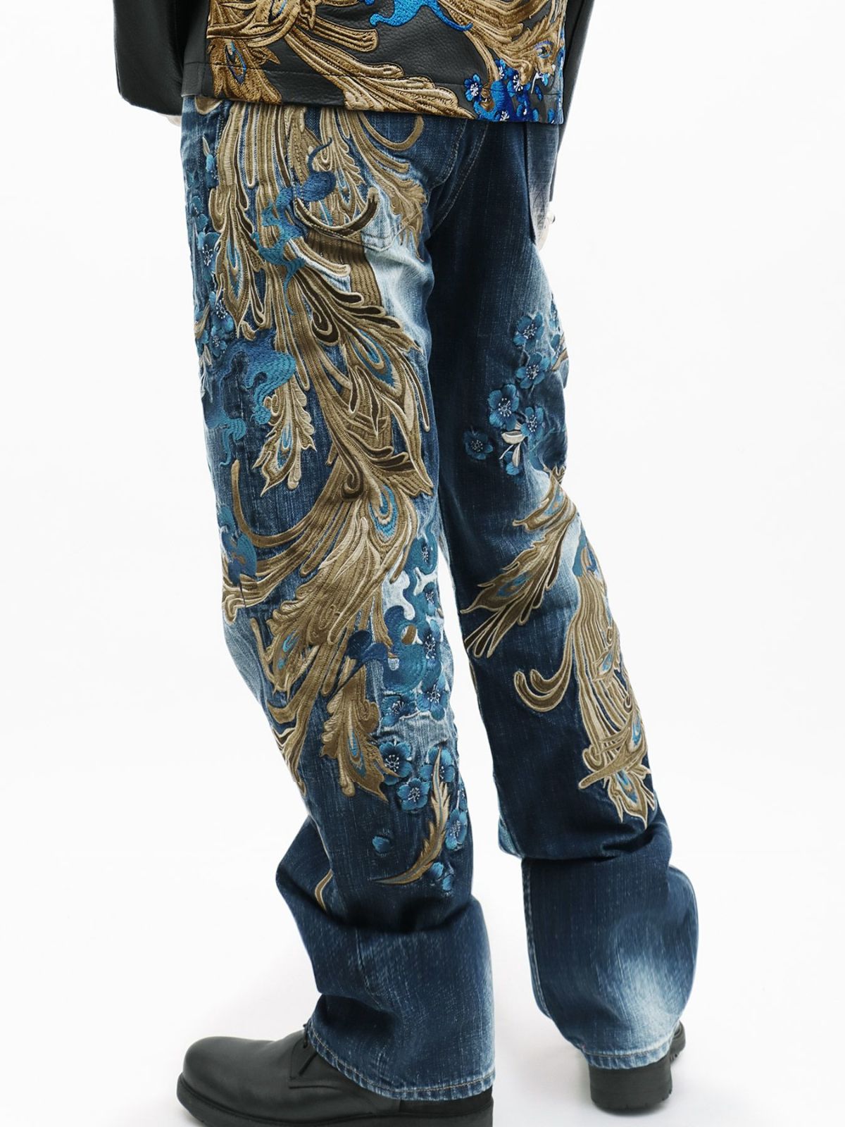  ＜予約＞【絡繰魂・頂】“蒼炎”鳳凰総刺繍デニムパンツ