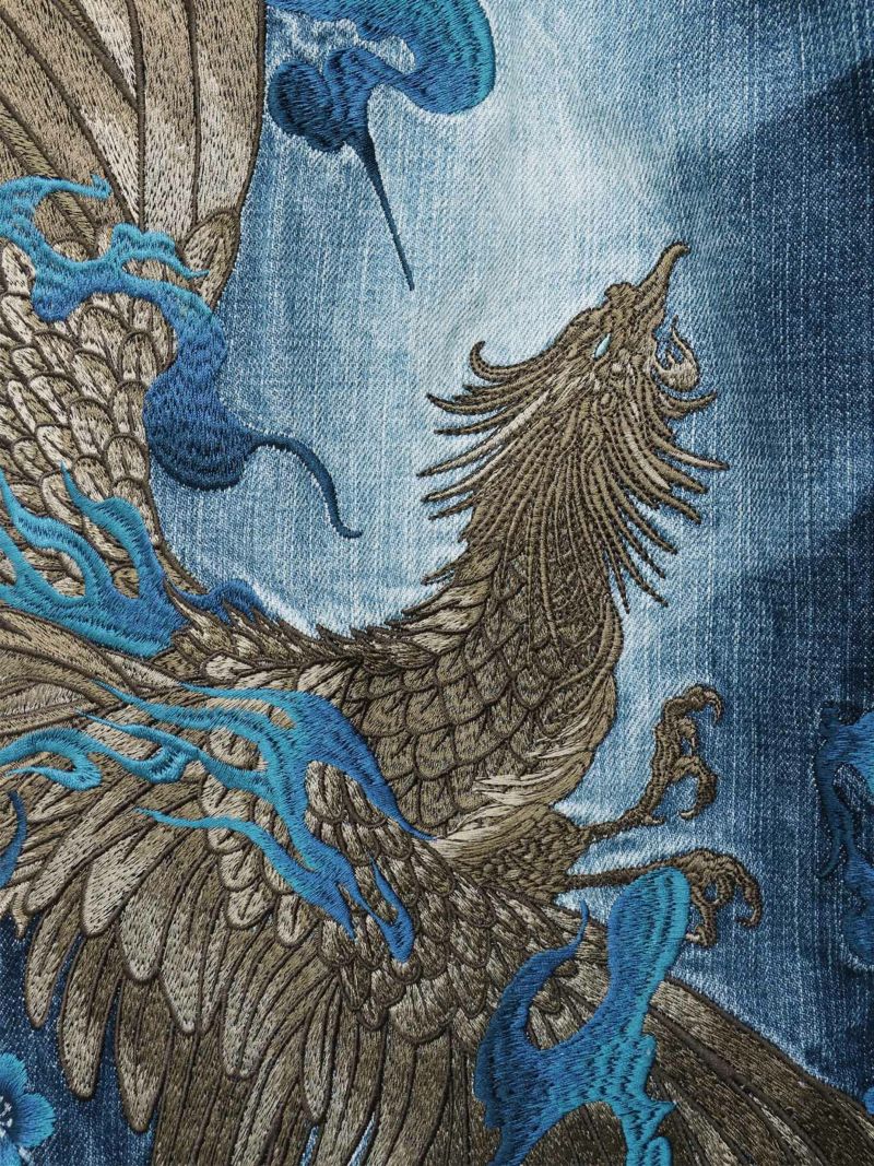  ＜予約＞【絡繰魂・頂】“蒼炎”鳳凰総刺繍デニムパンツ