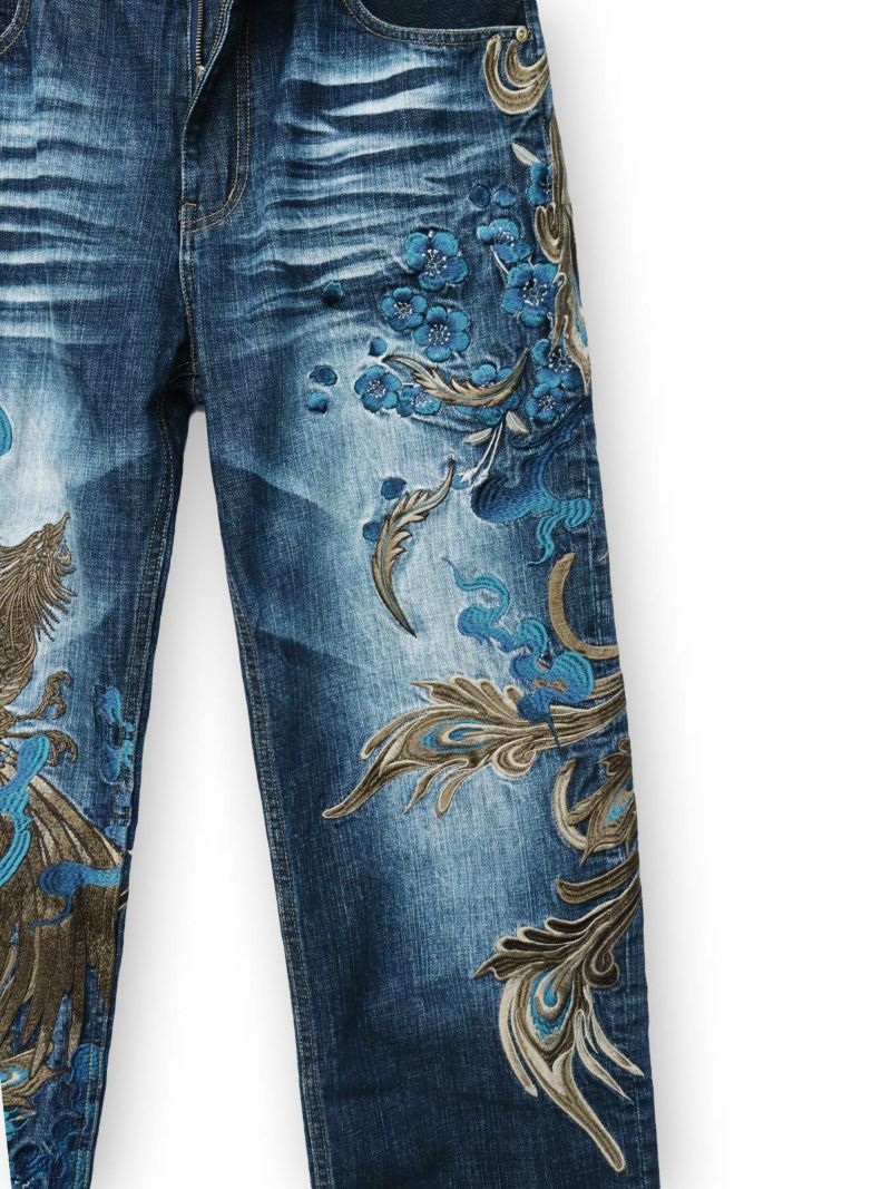  ＜予約＞【絡繰魂・頂】“蒼炎”鳳凰総刺繍デニムパンツ