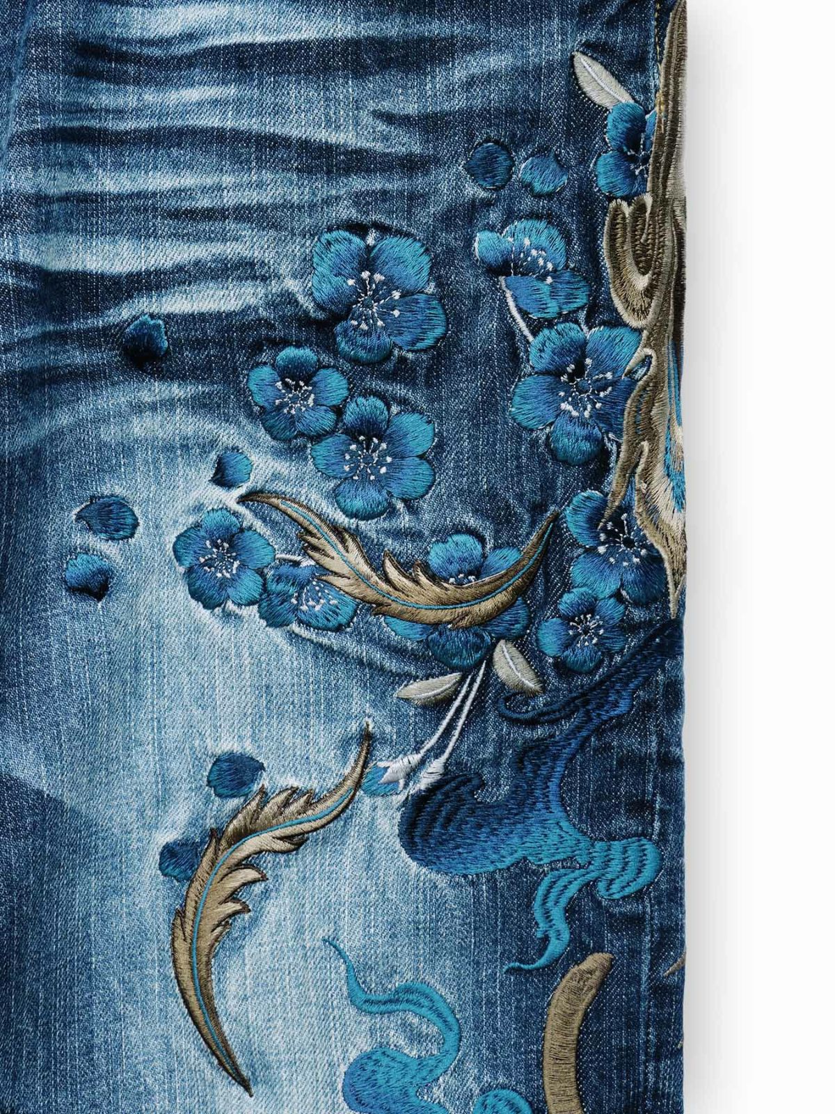  ＜予約＞【絡繰魂・頂】“蒼炎”鳳凰総刺繍デニムパンツ