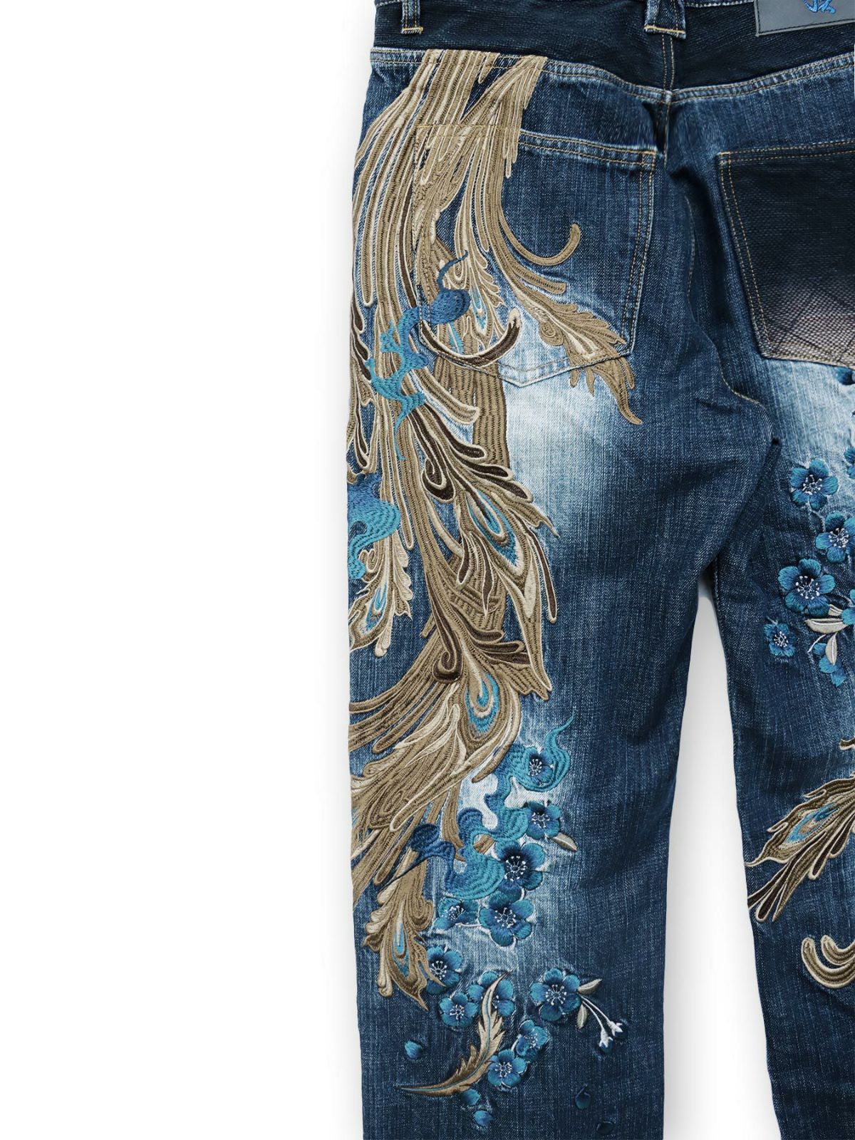  ＜予約＞【絡繰魂・頂】“蒼炎”鳳凰総刺繍デニムパンツ