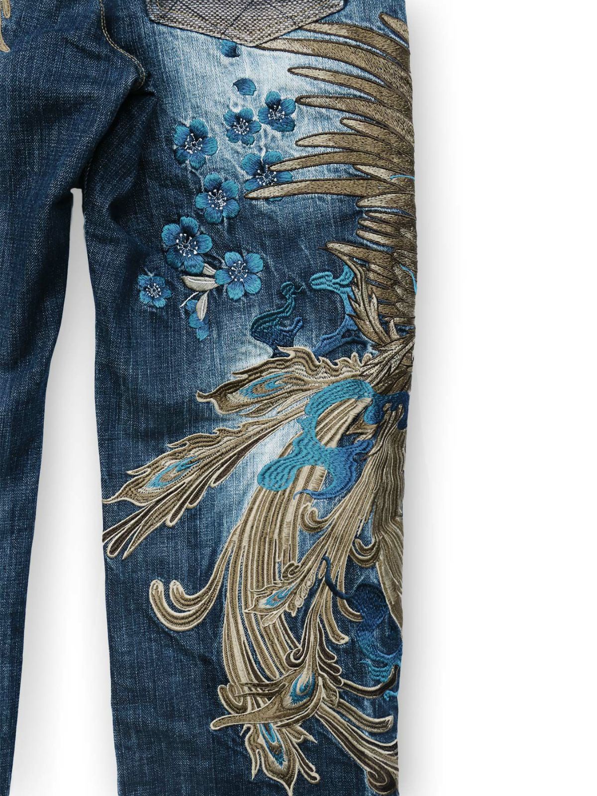  ＜予約＞【絡繰魂・頂】“蒼炎”鳳凰総刺繍デニムパンツ