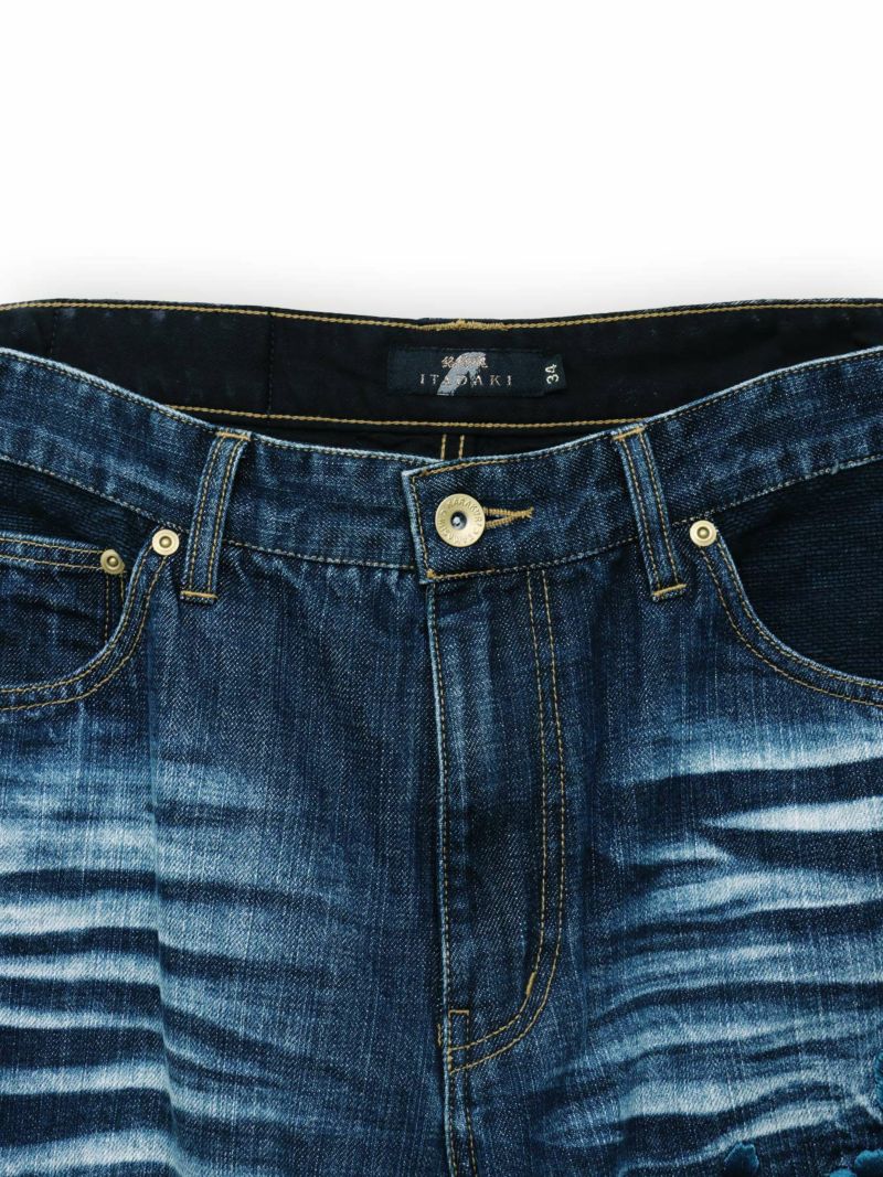  ＜予約＞【絡繰魂・頂】“蒼炎”鳳凰総刺繍デニムパンツ