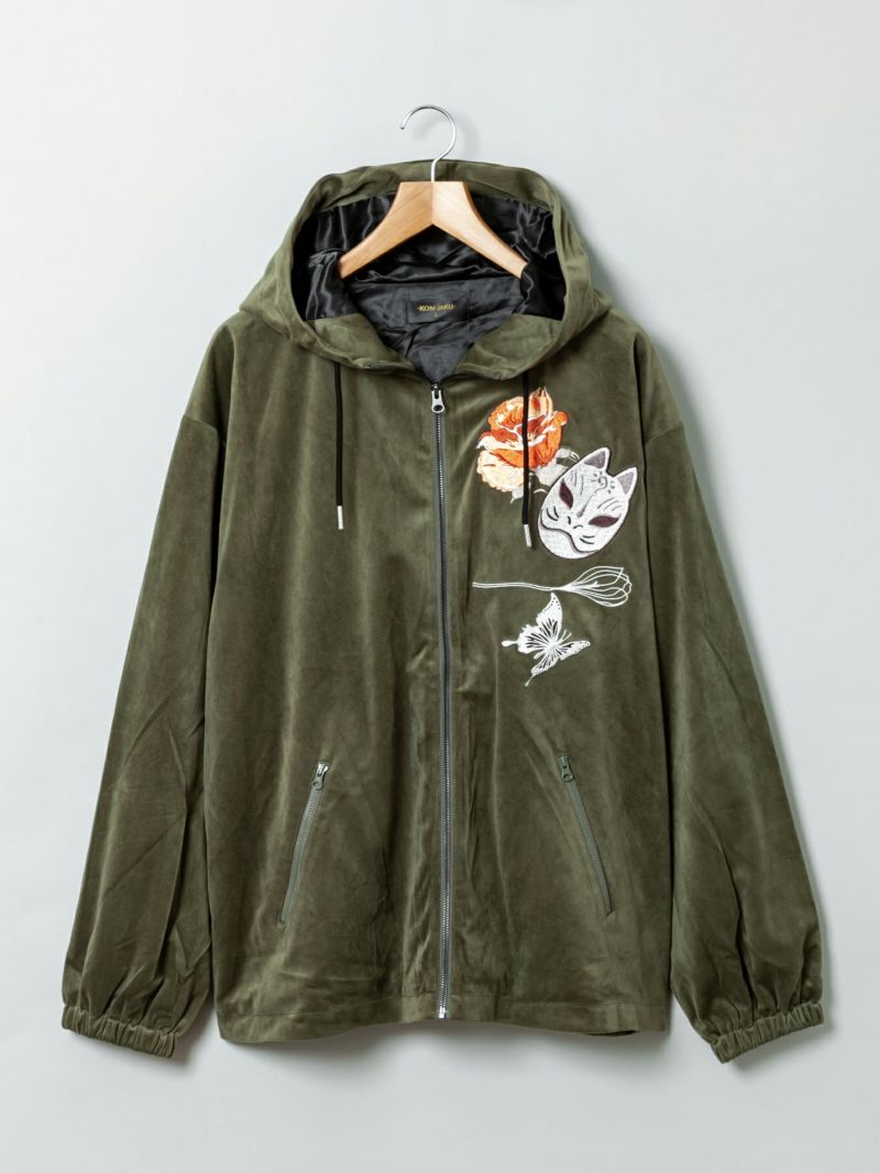 【今昔 -KON-JAKU-】“花のおくりもの”刺繍入りベロアフードJKT