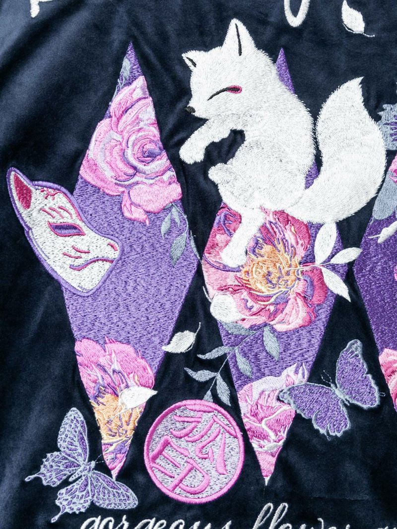 【今昔 -KON-JAKU-】“花のおくりもの”刺繍入りベロアフードJKT