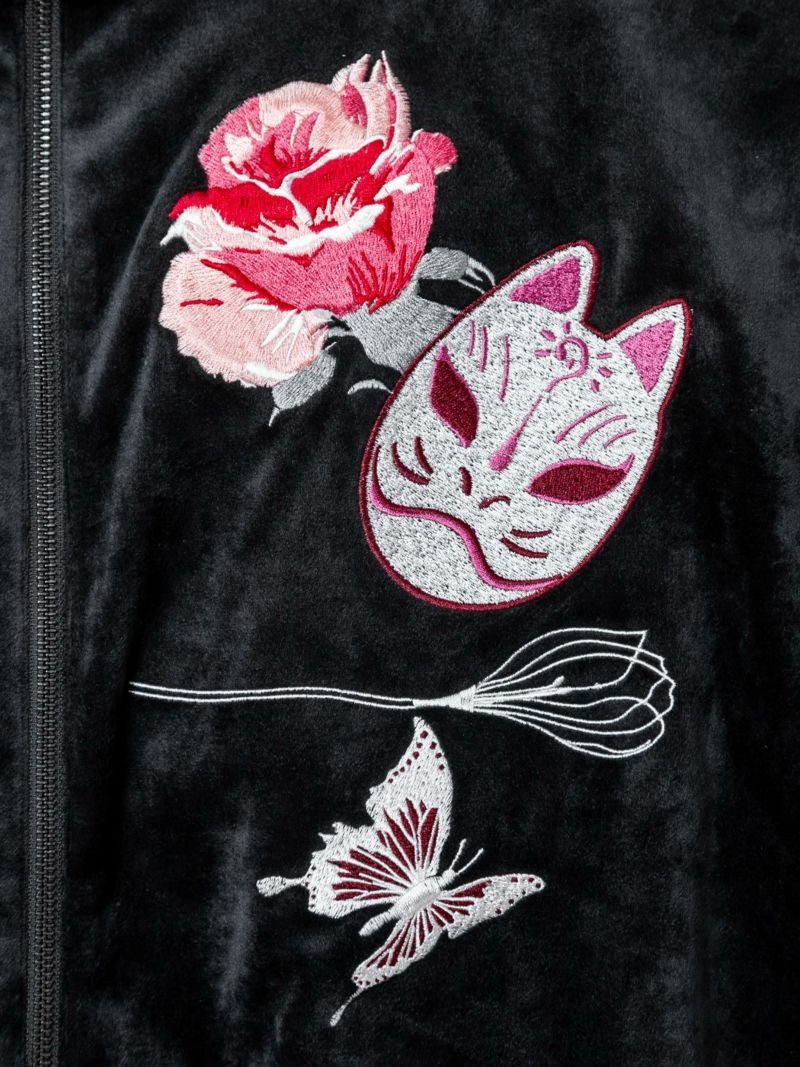 【今昔 -KON-JAKU-】“花のおくりもの”刺繍入りベロアフードJKT