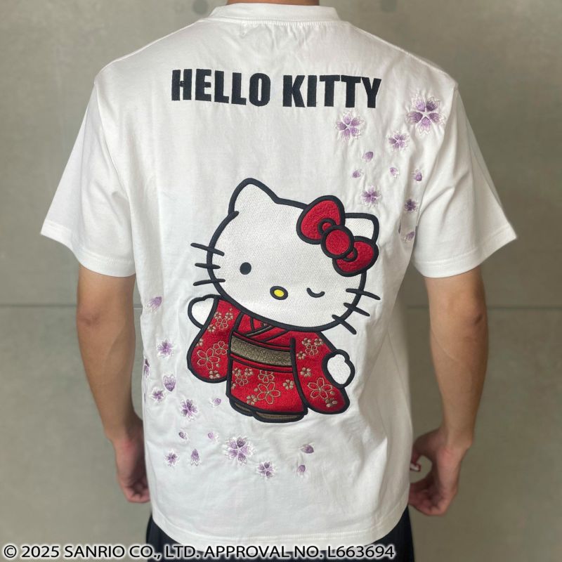 【絡繰魂×HELLO KITTY】“さくらとキティ”刺繍入りTシャツ
