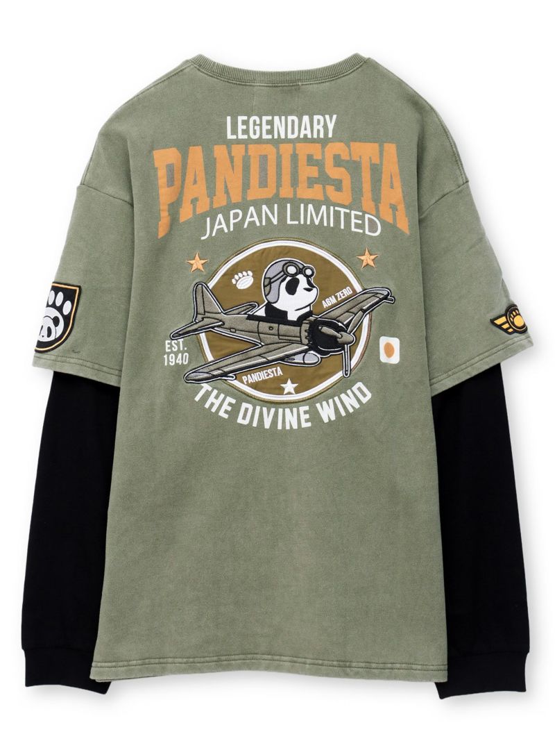 【PANDIESTA JAPAN】サコッシュ付き刺繍入りフェイクレイヤードスウェットトレーナー