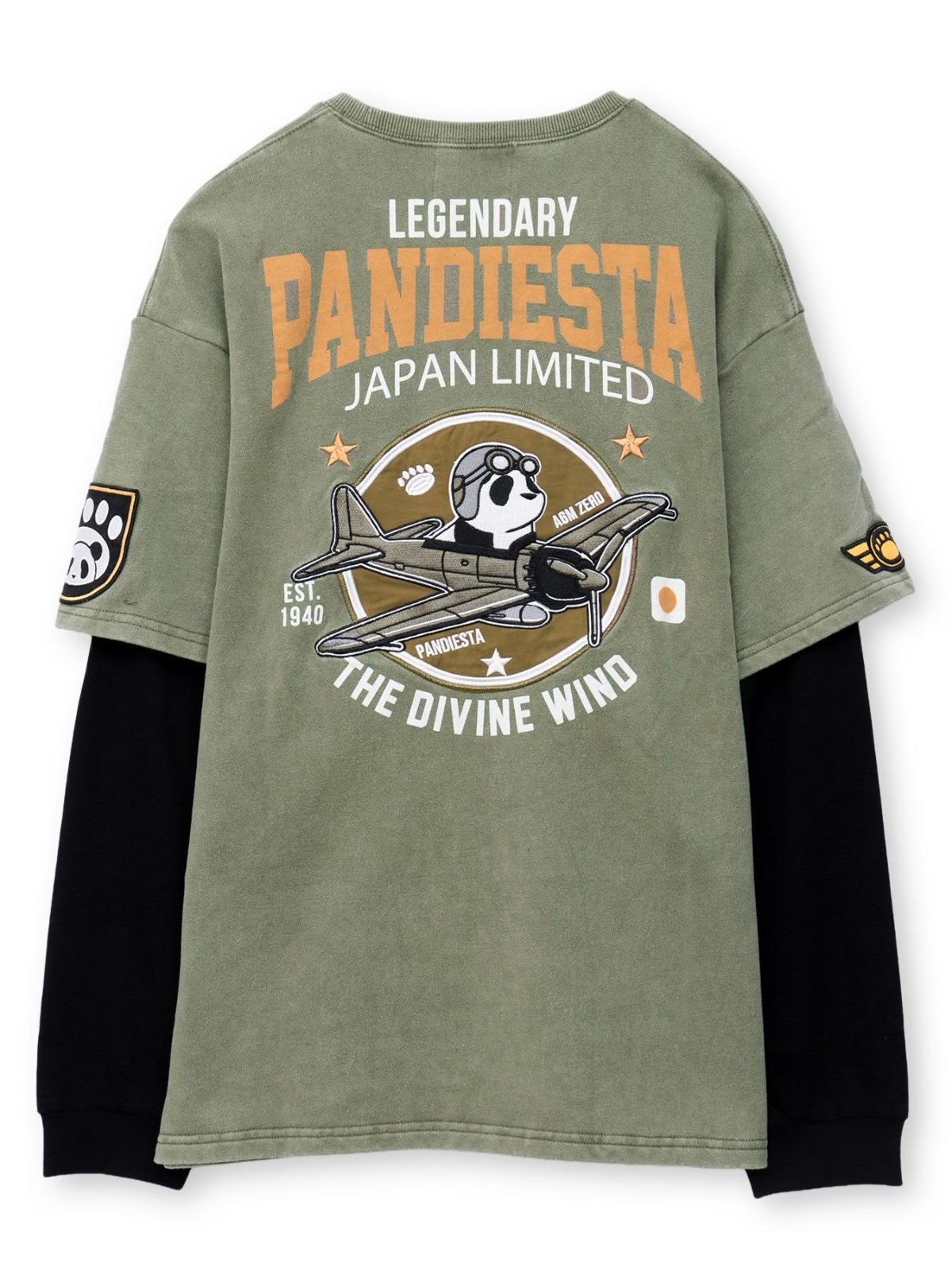 【PANDIESTA JAPAN】サコッシュ付き刺繍入りフェイクレイヤードスウェットトレーナー