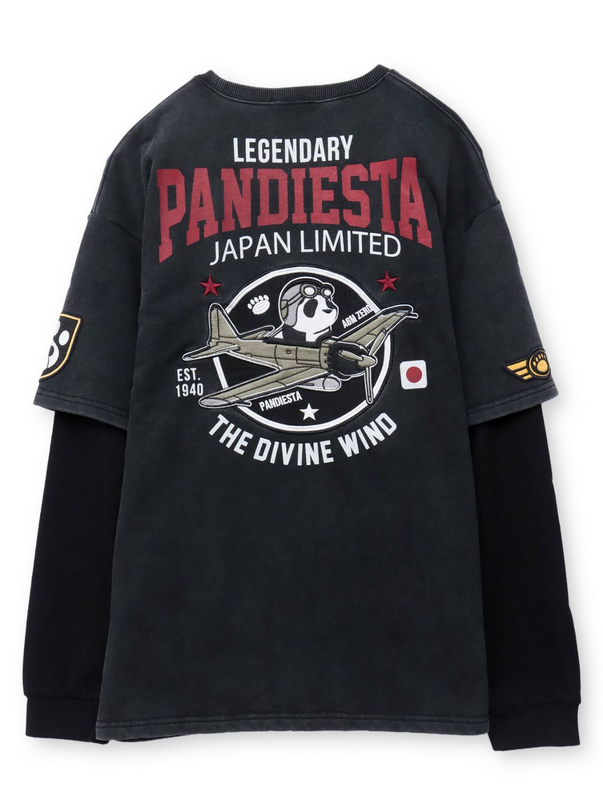 【PANDIESTA JAPAN】サコッシュ付き刺繍入りフェイクレイヤードスウェットトレーナー