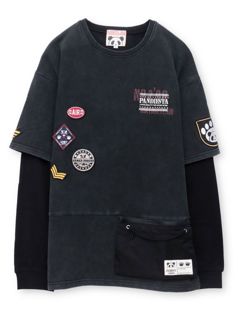 【PANDIESTA JAPAN】サコッシュ付き刺繍入りフェイクレイヤードスウェットトレーナー