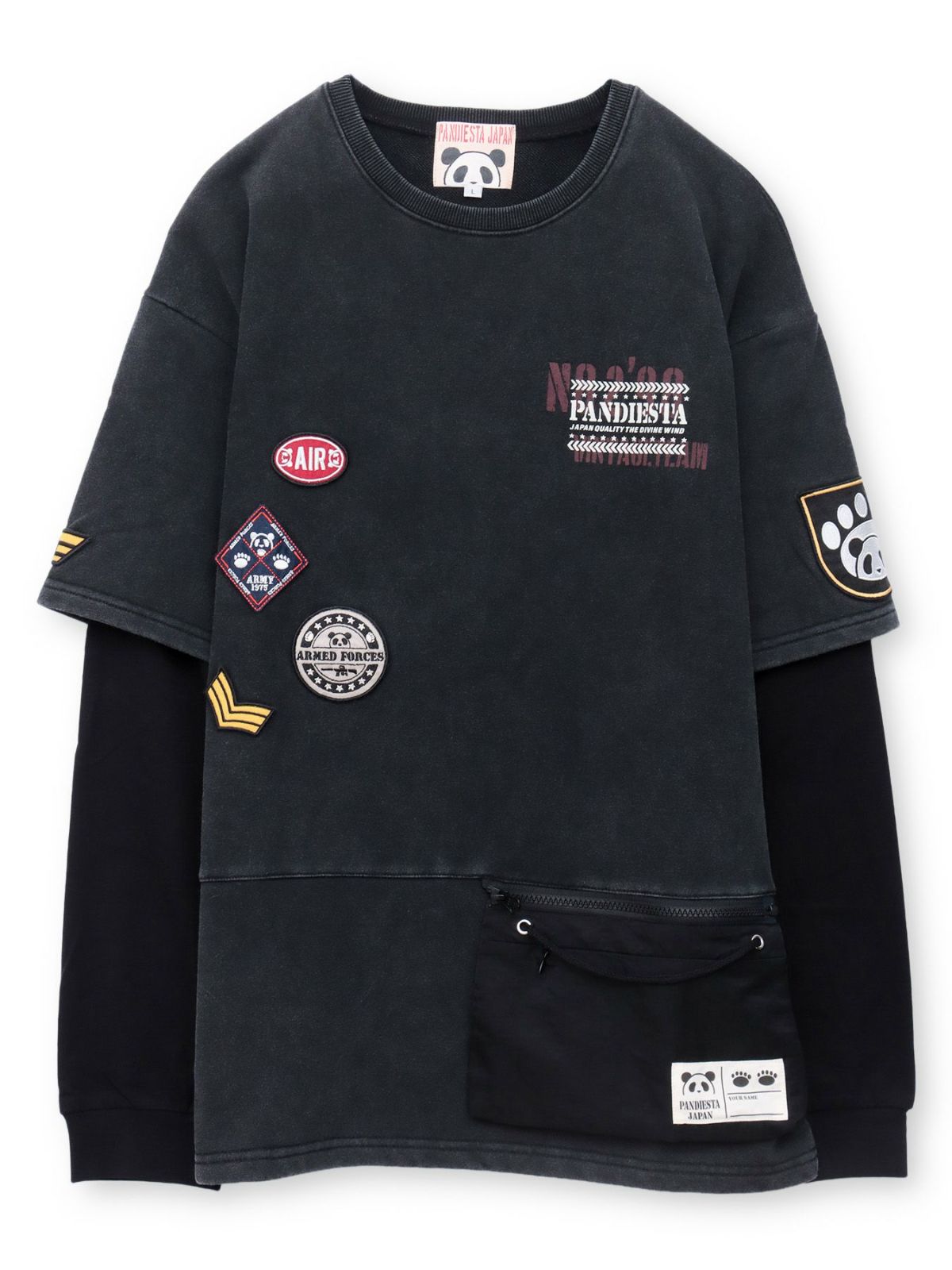 【PANDIESTA JAPAN】サコッシュ付き刺繍入りフェイクレイヤードスウェットトレーナー