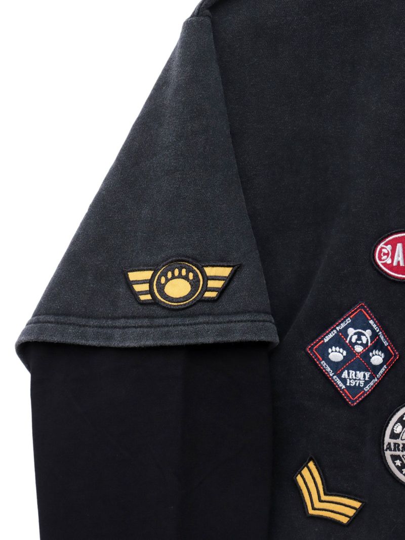 【PANDIESTA JAPAN】サコッシュ付き刺繍入りフェイクレイヤードスウェットトレーナー