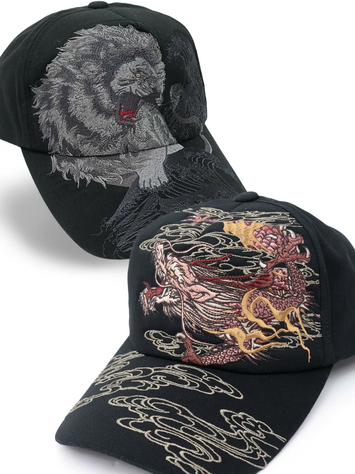 【絡繰魂】“龍／獅子”総刺繍ツイルキャップ