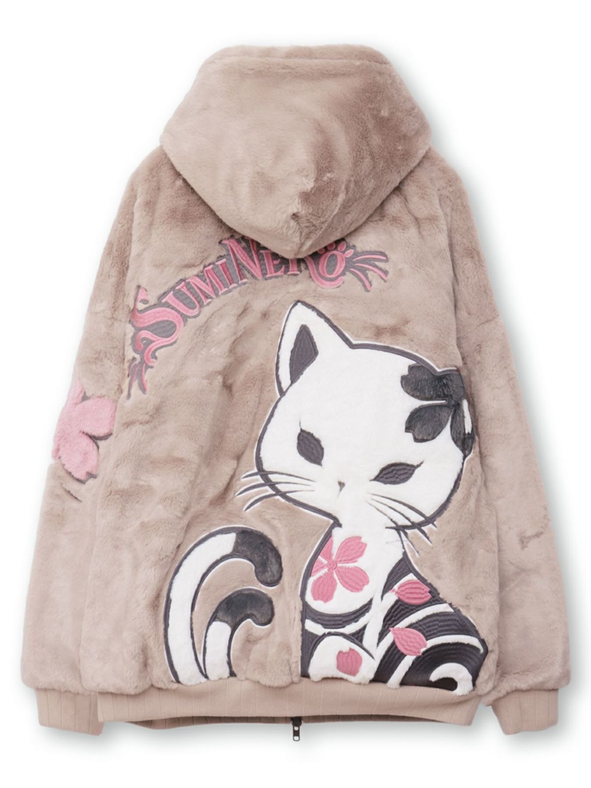 【SUMINEKO】 “桜墨猫”フェイクファーBIGシルエットZIPパーカー