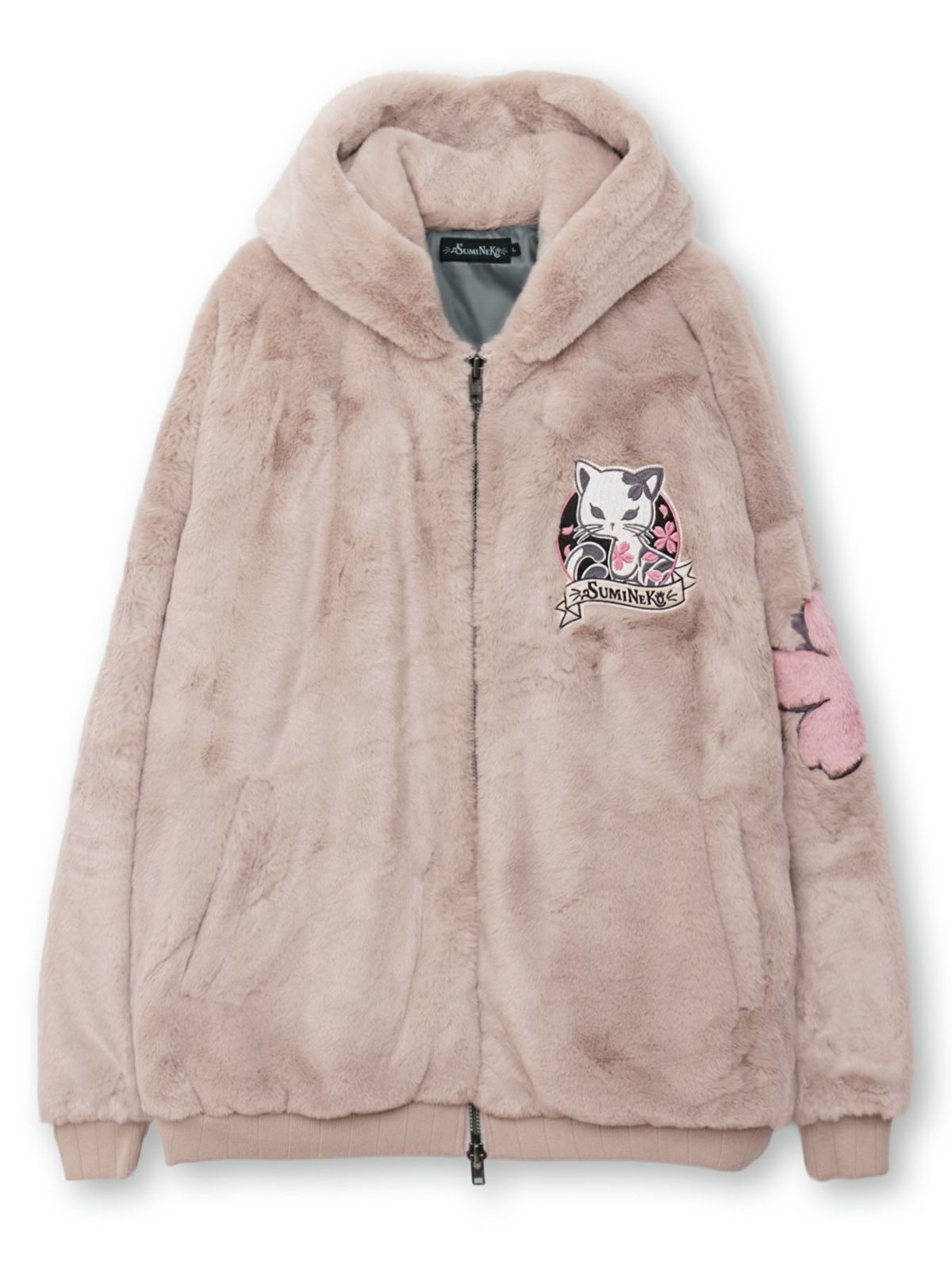 【SUMINEKO】 “桜墨猫”フェイクファーBIGシルエットZIPパーカー