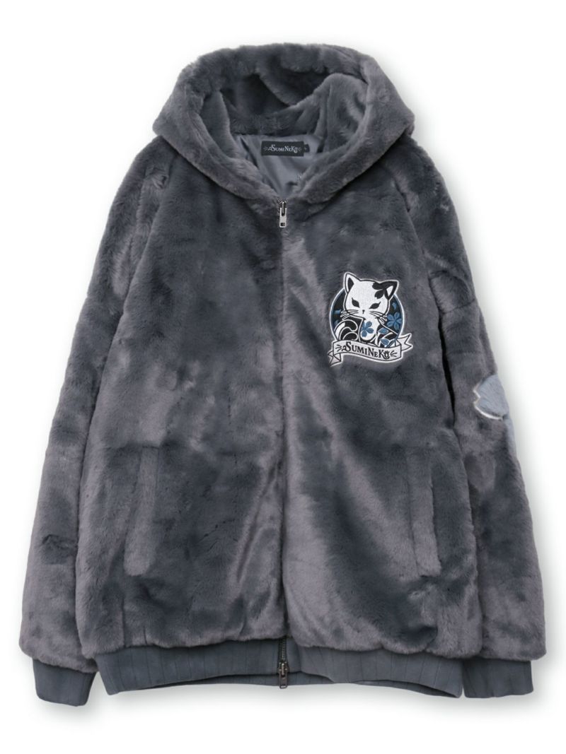 【SUMINEKO】 “桜墨猫”フェイクファーBIGシルエットZIPパーカー